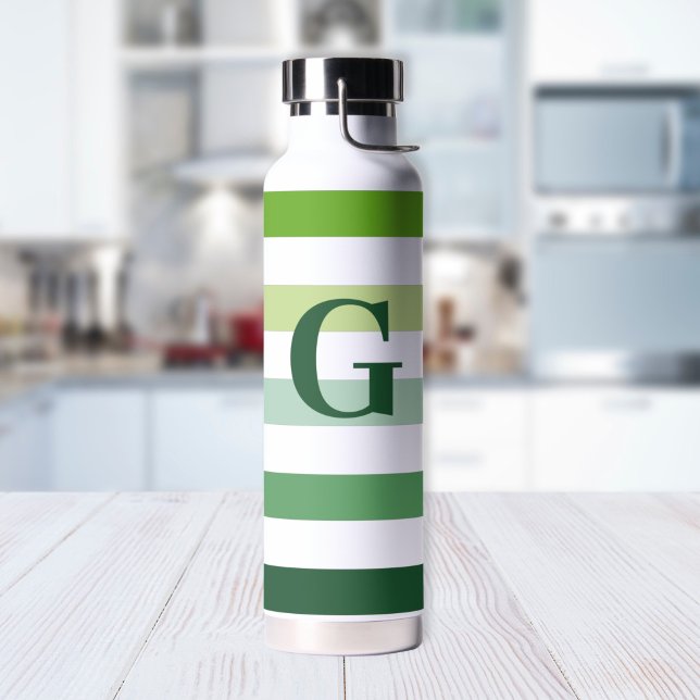 Trendy Green Stripes with Monogram Water Bottle (Creator Uploaded)