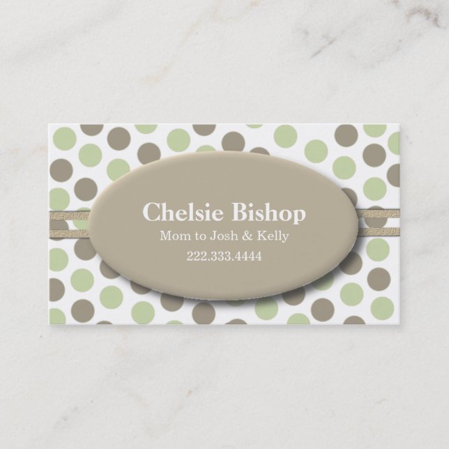 Trendy Green & Taupe Polka Dot Mummy card (Front)
