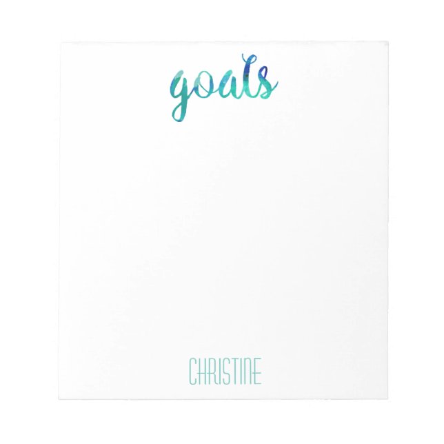 Trendy Green Watercolor Goals Personalised Stylish Notepad (Front)