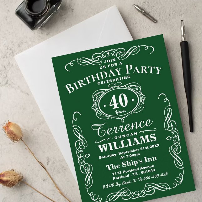Trendy Green & White Typography Birthday Party Invitation (Creator Uploaded)