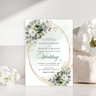 Trendy greenery and gold wedding invitation