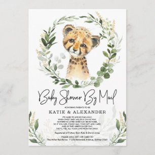 Trendy Greenery Gold Baby Leopard Shower By Mail Invitation