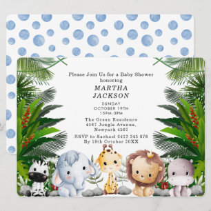 Trendy Greenery Jungle Safari Animals Baby Shower  Invitation