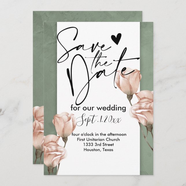 trendy greenery    save the date invitation (Front/Back)