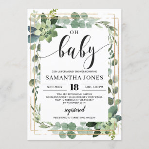 Trendy greenery succulent floral oh baby shower invitation
