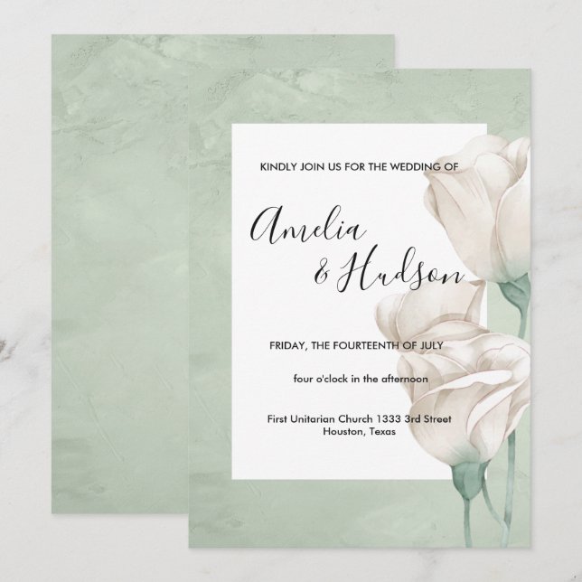 trendy greenery   wedding invitation (Front/Back)
