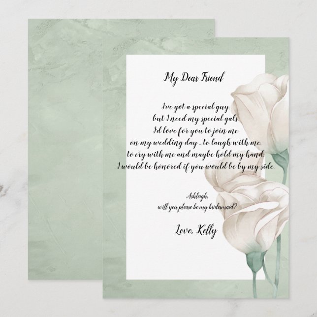 trendy greenery   will be my bridesmaid invitation (Front/Back)