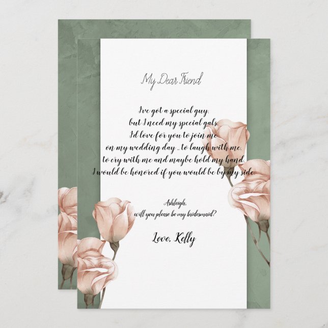 trendy greenery   will be my bridesmaid invitation (Front/Back)