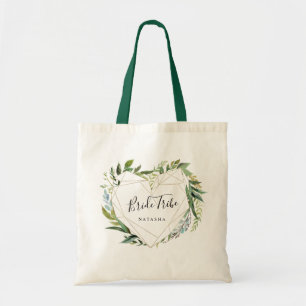 Trendy Greenery with Geometric Heart Bride Tribe Tote Bag