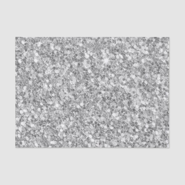 Trendy Grey And White Sparkling Glitter Tissue Paper (Front)