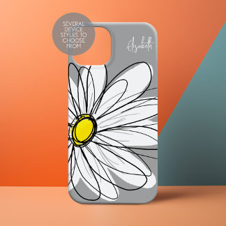 Trendy Grey and Yellow Daisy Drawing Case-Mate iPhone 14 Pro Max Case