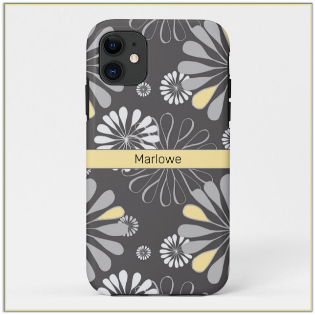 Trendy Grey and Yellow Floral Case-Mate iPhone Case (Creator Uploaded)