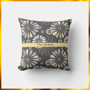 Trendy Grey and Yellow Floral  Cushion