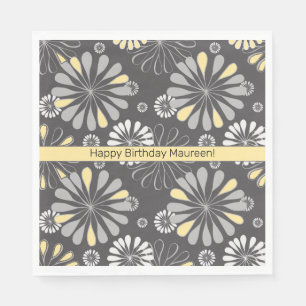 Trendy Grey and Yellow Floral Napkins