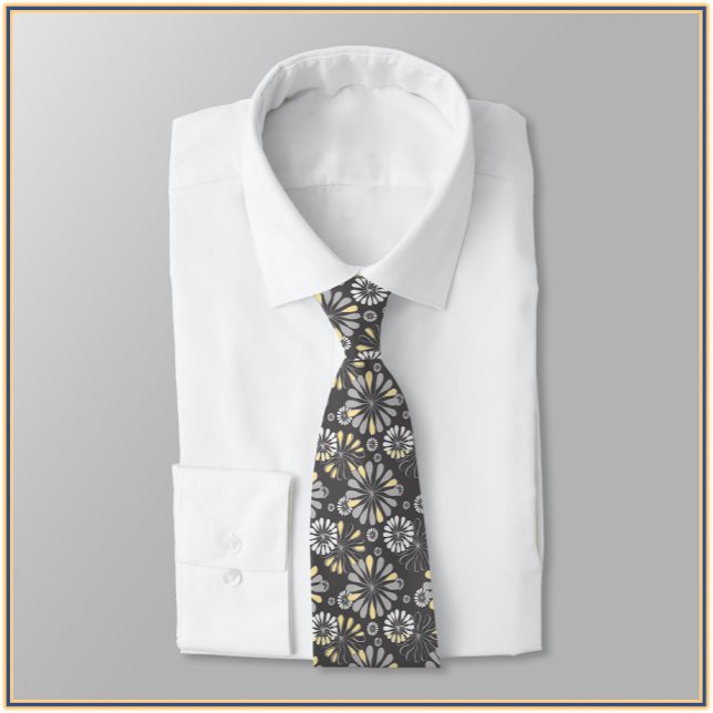 Trendy Grey and Yellow Floral  Tie (Creator Uploaded)