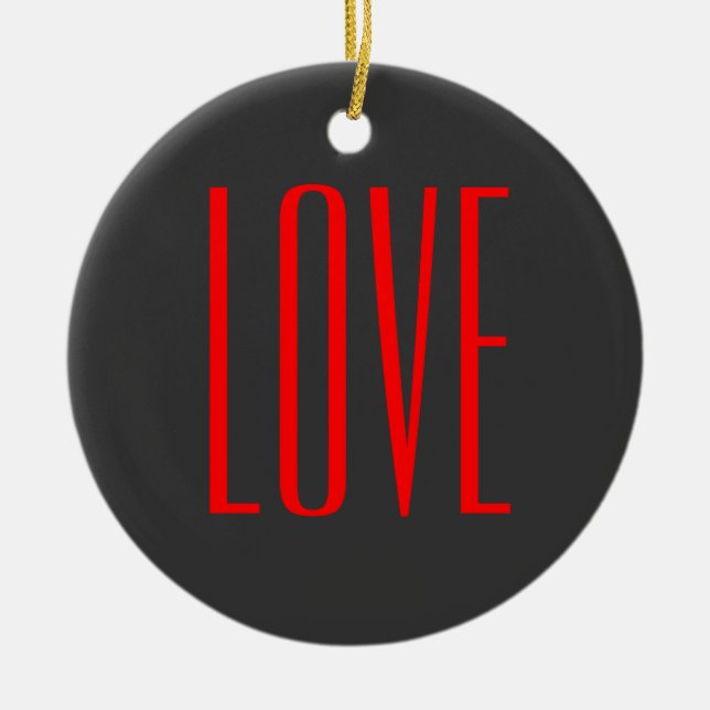 Trendy Grey Background Red Love Wedding Ceramic Ornament (Front)