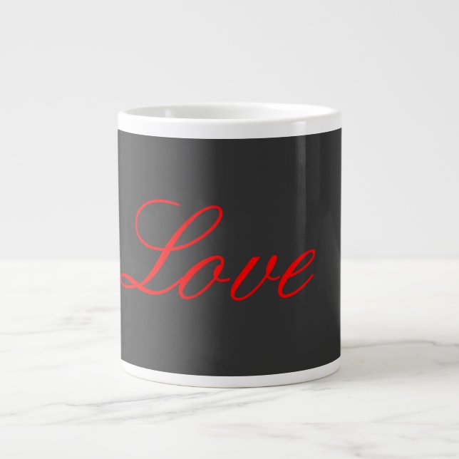 Trendy Grey Background Red Love Wedding Large Coffee Mug (Front)