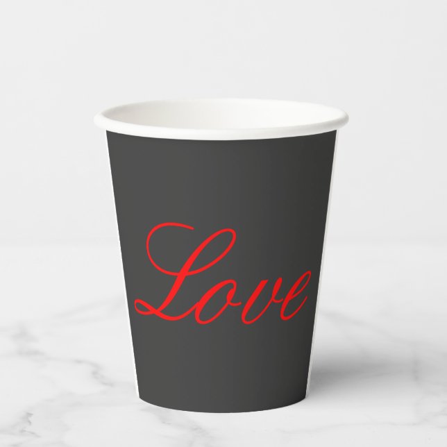 Trendy Grey Background Red Love Wedding Paper Cups (Front)