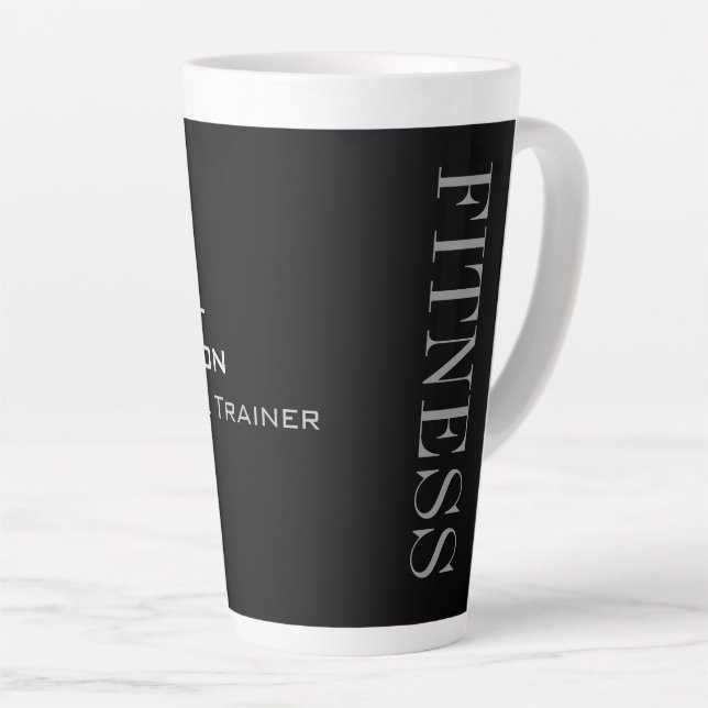 Trendy Grey Black Fitness Sport Add Name Latte Mug (Right Angle)