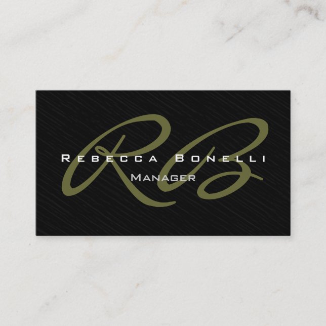 Trendy Grey Black Pattern Monogram Business Card (Front)