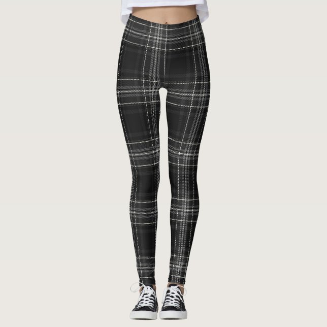 Trendy Grey Flannel - Tartan Plaid Fashion Leggings (Front)