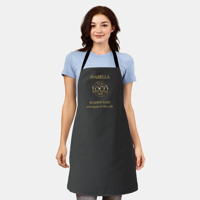 Trendy Grey & Gold Custom Company Logo Monogrammed Apron (Worn)