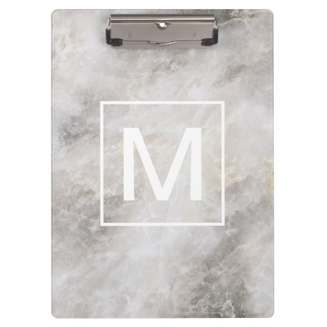 Trendy Grey Marble Monogrammed Clipboard (Front)