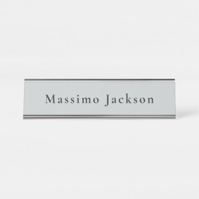 Trendy Grey Modern Design Unique Personal Desk Name Plate (Front)