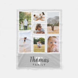 Trendy Grey Monochrome Family Photo Collage Fleece Blanket