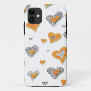 Trendy grey orange heart scribble pattern gifts iPhone 11 case