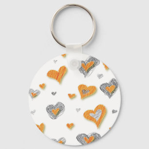 Trendy grey orange heart scribble pattern gifts key ring