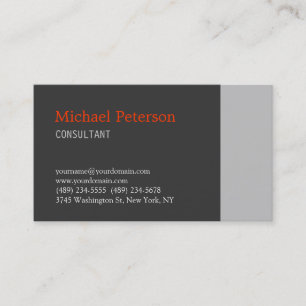 Trendy Grey Orange Modern Consultant Business Card