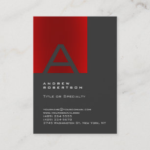 Trendy Grey Red Monogram Stripe Business Card