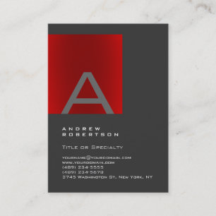 Trendy Grey Red Monogram Stylish Business Card
