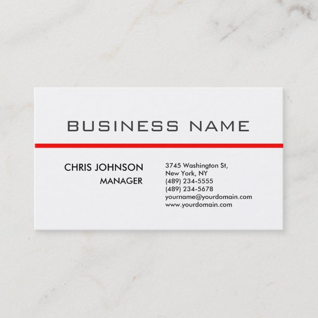 Trendy Grey Red White Plain Business Card (Front)