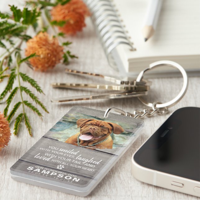 Trendy Grey Rustic Pet Memorial | Photo Keepsake Key Ring (Front Right)