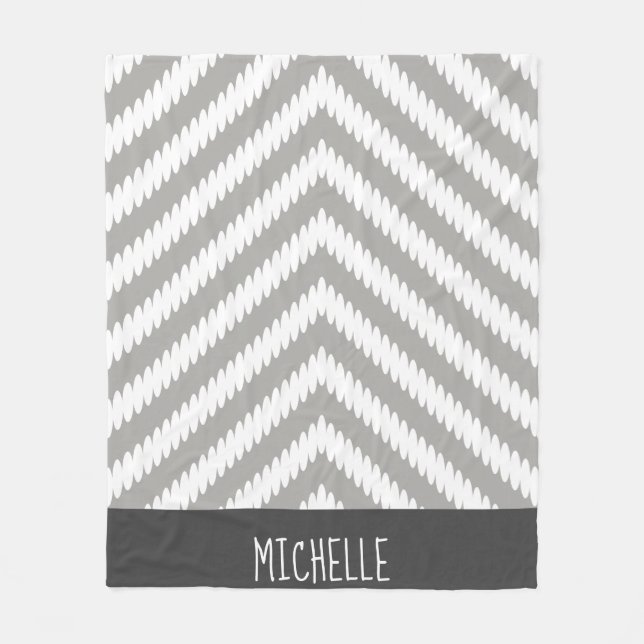 Trendy Grey White Chevron Arrows & Name Fleece Blanket (Front)