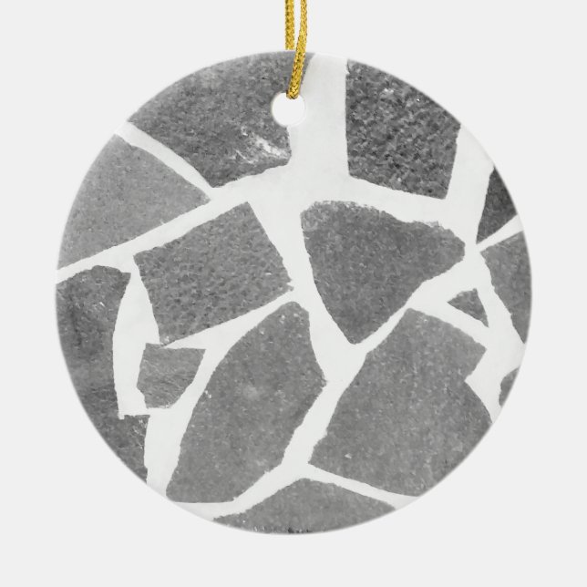 Trendy Grey White Tile Pattern, Stone Bricks Tiles Ceramic Ornament (Front)