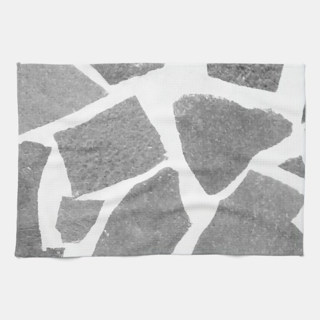 Trendy Grey White Tile Pattern, Stone Bricks Tiles Tea Towel (Horizontal)