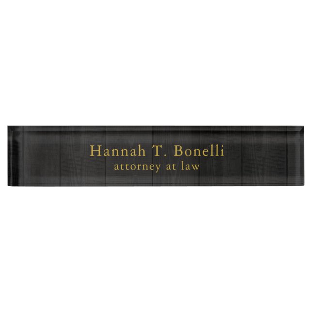 Trendy Grey Wood Gold Design Plain Creative Modern Nameplate (Front)