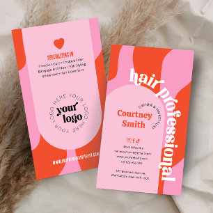 Trendy Groovy Pink & Red Hair Salon Hairdresser Business Card