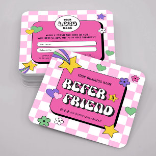 Trendy Groovy Retro Refer A Friend Business Referral Card