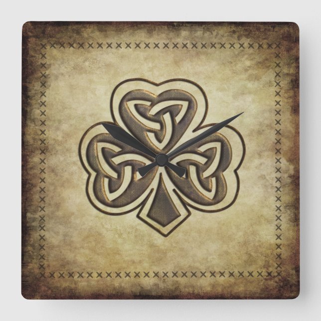 Trendy grundge Irish lucky shamrock Square Wall Clock (Front)