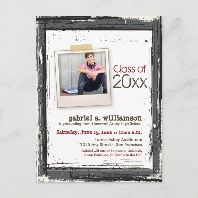 Trendy Grunge Graduation Announcement (slate) (Front)