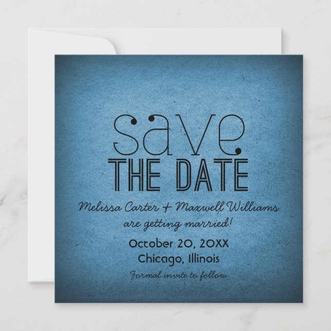 Trendy Grunge Save the Date Invite, Blue (Front)