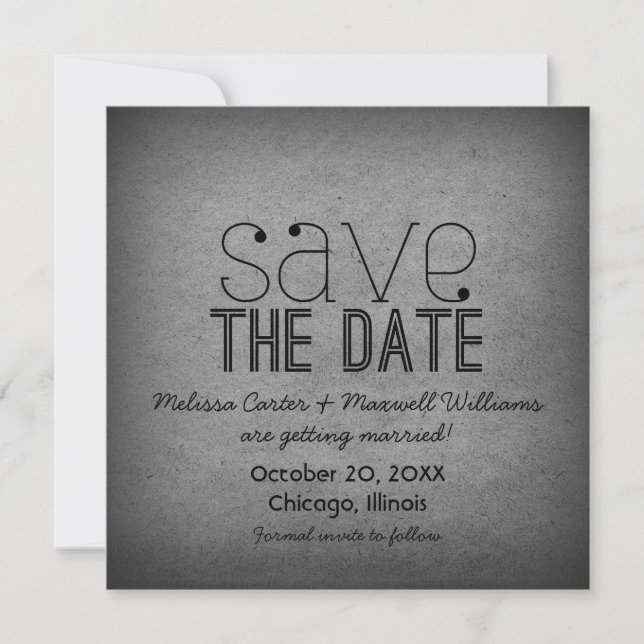 Trendy Grunge Save the Date Invite, Grey (Front)