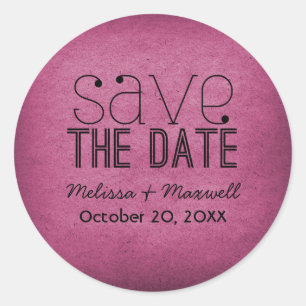 Trendy Grunge Save the Date Stickers, Pink Classic Round Sticker
