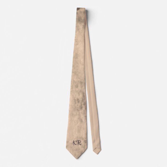 Trendy Grunge Sepia Pink Brown Pattern Initials Tie (Front)