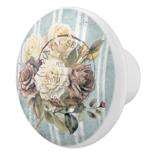 Trendy grunge stripes Frenchy artwork Floral Ceramic Knob
