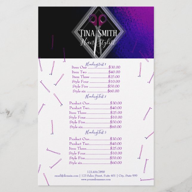 Trendy Hair Salon Modern Purple & Black Flyer (Front)